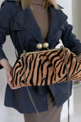 Large animal print evening purse with chain strap